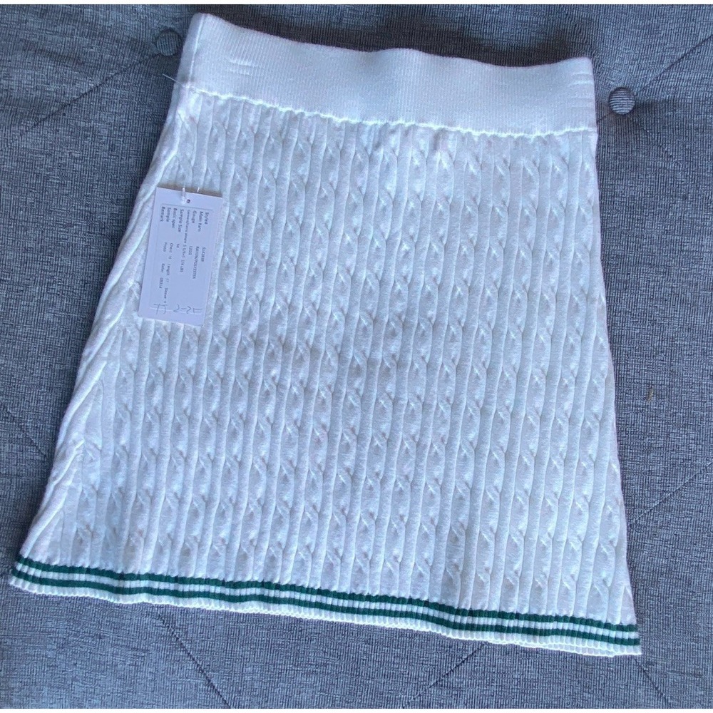 Cable Knit White Mini Skirt Womens Green Striped Preppy Tennis New Sz Medium